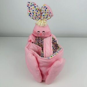 Rare Vintage Pink Bunny Rabbit Easter Basket RUSS BERRIE Polka Dot Fabric HTF